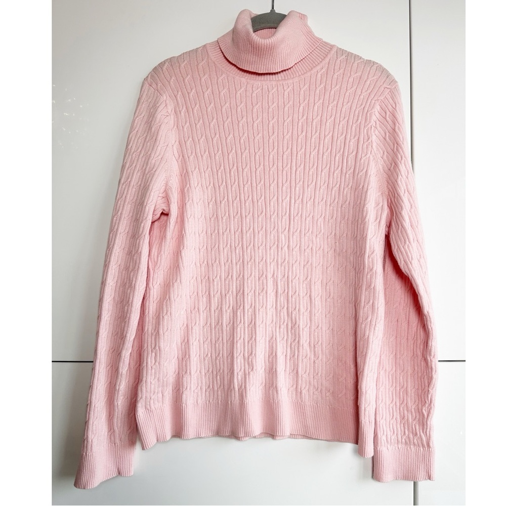 Talbots Cable Knit Ballerina Pink Turtleneck Sweater Pima Cotton Large Preppy